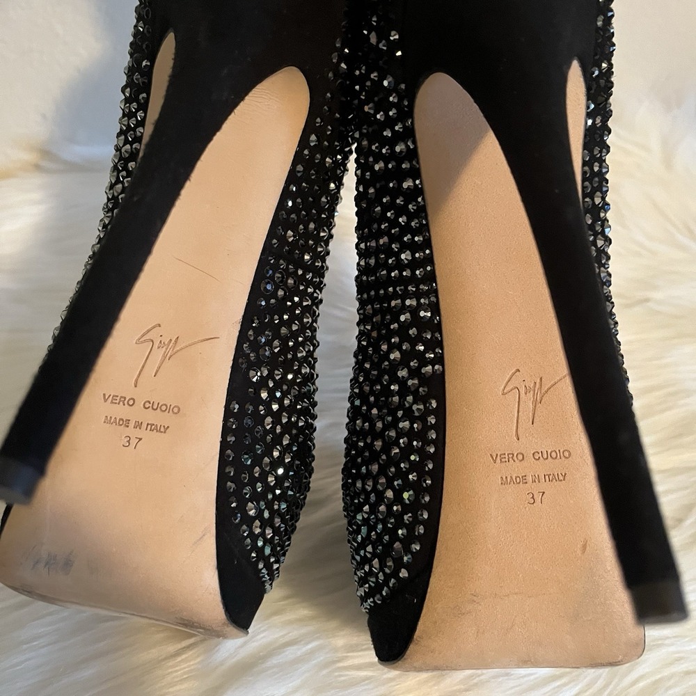 Giuseppe Zanotti Sharon Peep Toe Platform Pumps Sz 37 (US 7) Crystal Rhinestone - Picture 8 of 16
